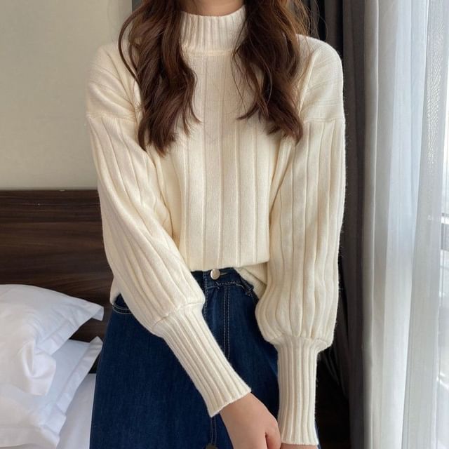 Mock Sweater Neck Ribbed Plain