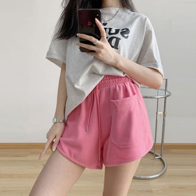 Drawstring Plain Shorts Sweat Waist