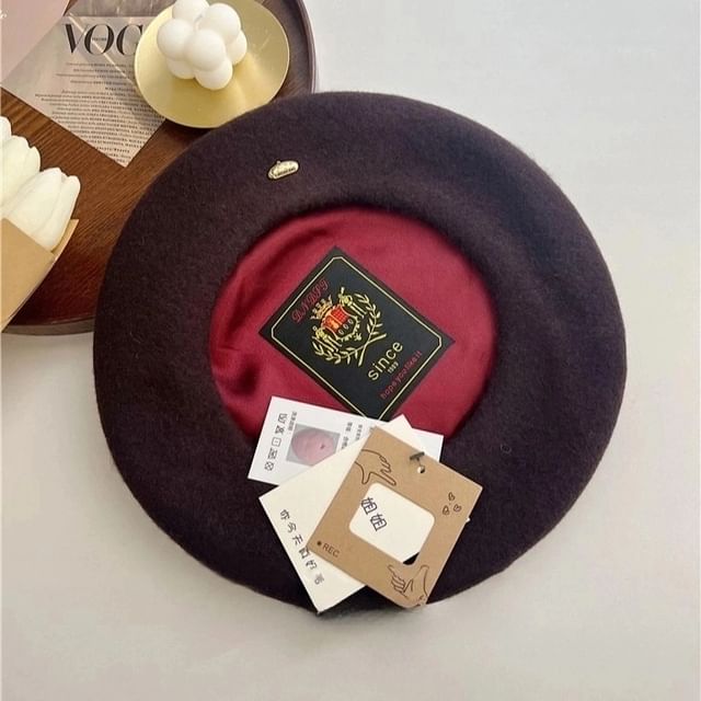 Hat Wool Metal Plate Beret