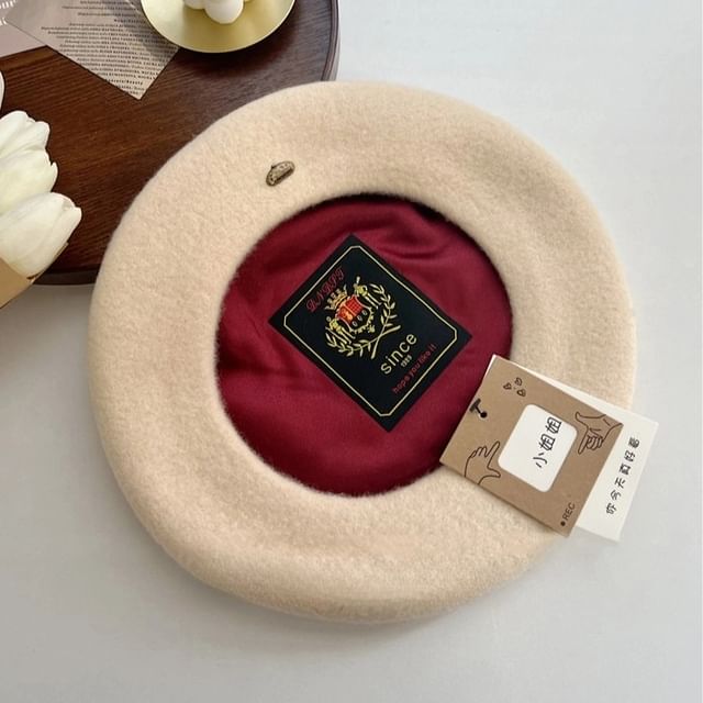 Metal Plate Wool Beret Hat