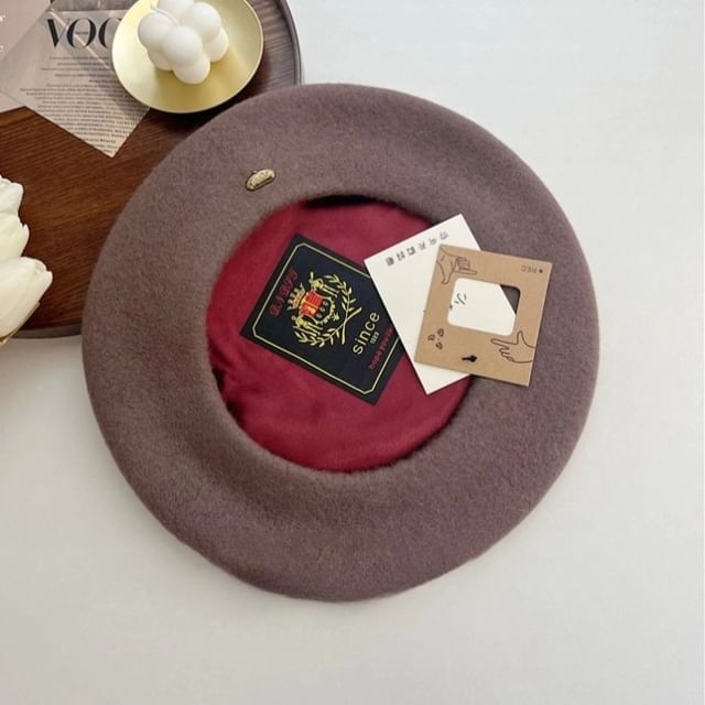 Metal Plate Wool Beret Hat