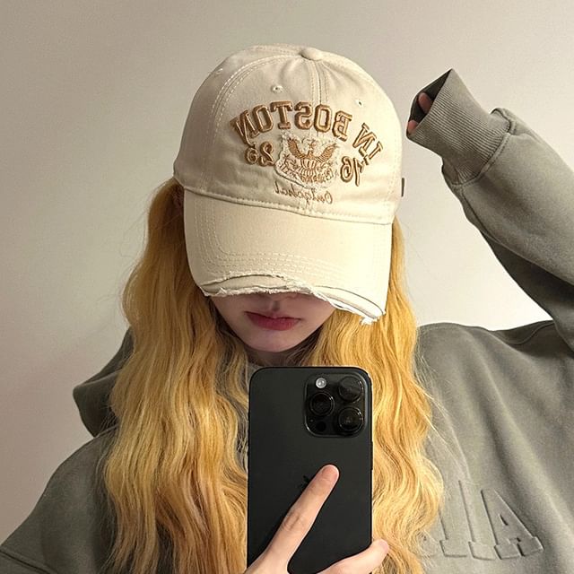 Cap Baseball Embroidered Lettering Distressed