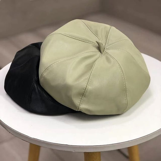 Leather Plain Beret Faux