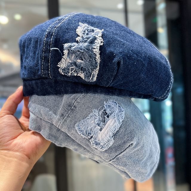 Distressed Denim Washed Beret