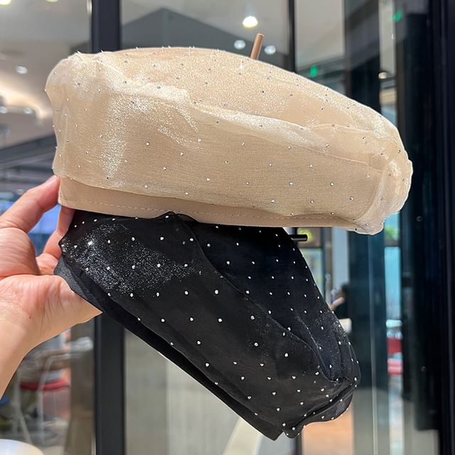 Mesh Rhinestone Beret