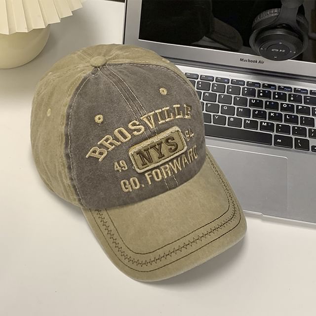 Washed Embroidered Baseball Denim Lettering Cap