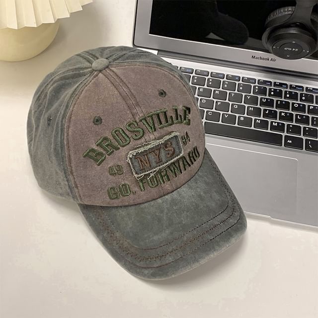Washed Embroidered Baseball Denim Lettering Cap