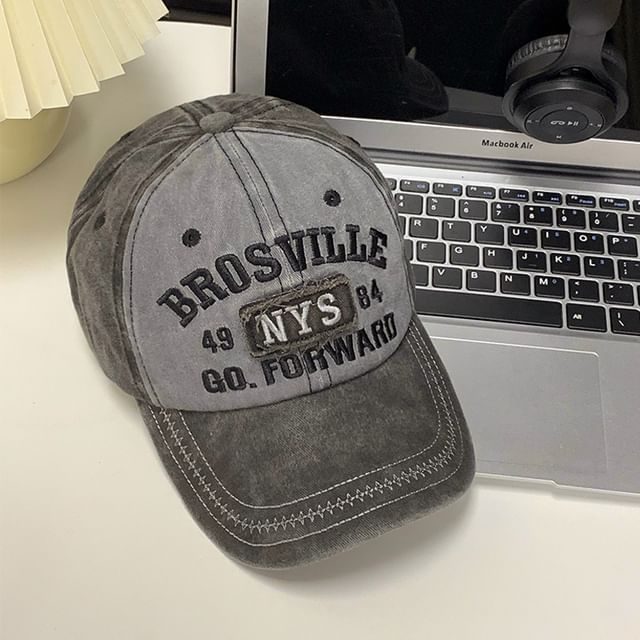 Washed Embroidered Baseball Denim Lettering Cap