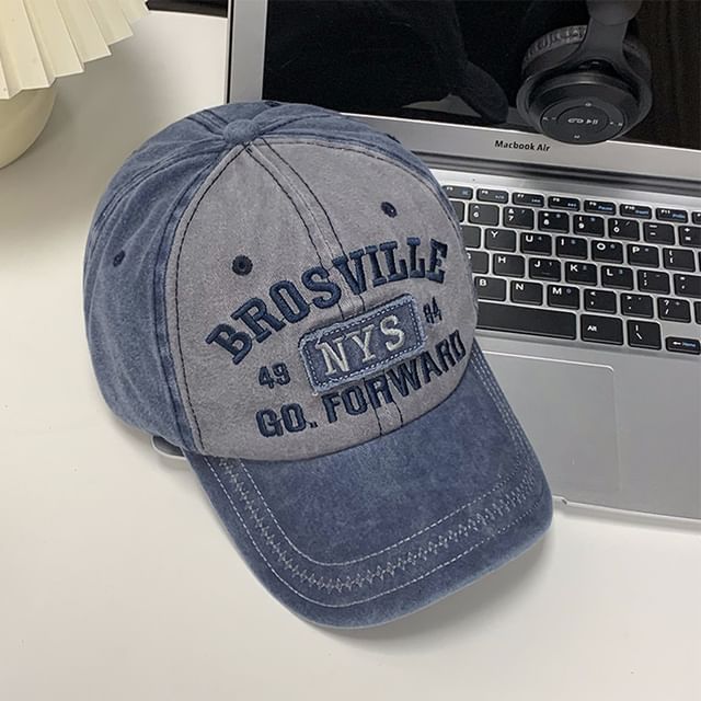 Washed Embroidered Baseball Denim Lettering Cap