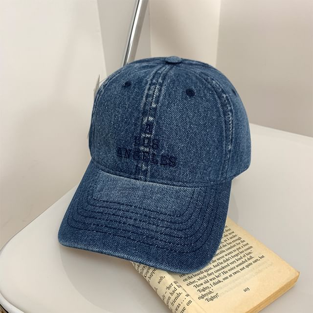Denim Lettering Embroidered Washed Baseball Cap