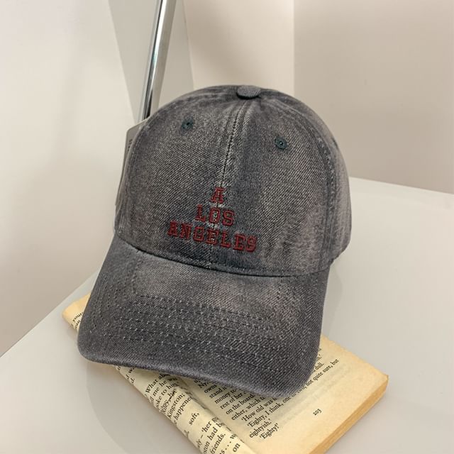 Denim Lettering Embroidered Washed Baseball Cap