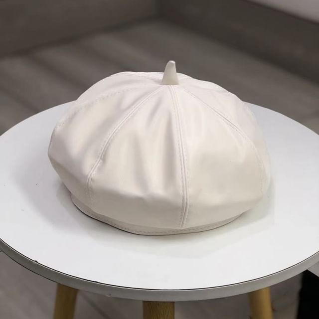 Leather Plain Beret Faux