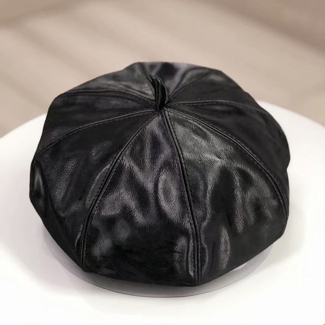 Leather Plain Beret Faux