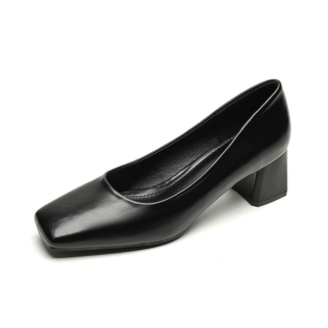 Square Toe Block Heel Pumps