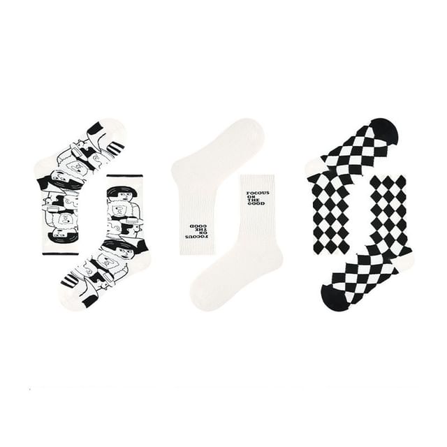 Set Of 3 Pairs: Print Crew Socks