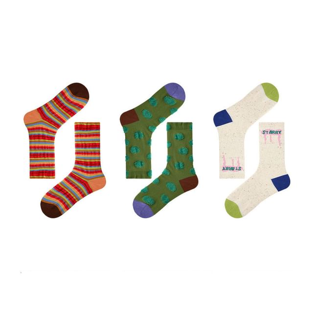 Set Of 3 Pairs: Print Crew Socks