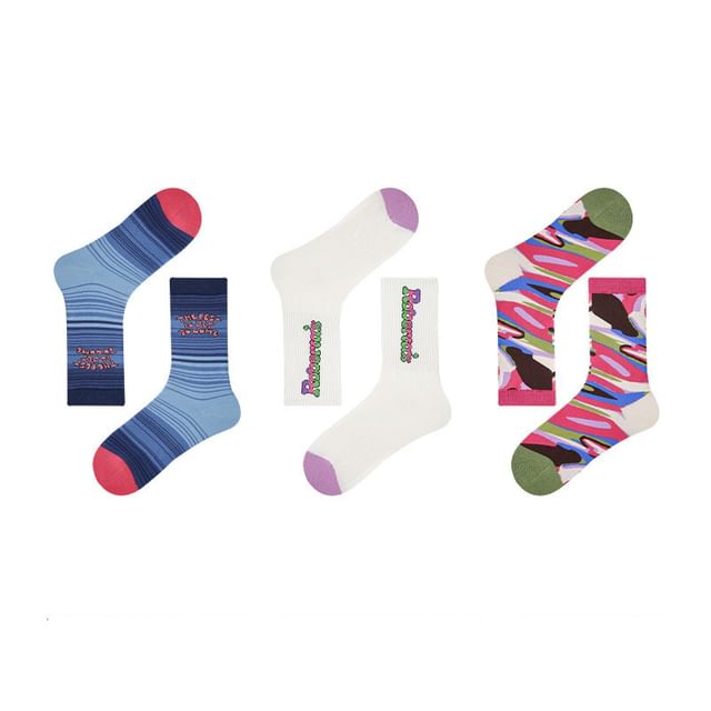 Set Of 3 Pairs: Print Crew Socks