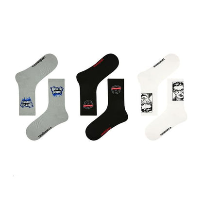 Set Of 3 Pairs: Print Crew Socks