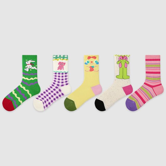 Set Of 5 Pairs: Pattern Crew Socks