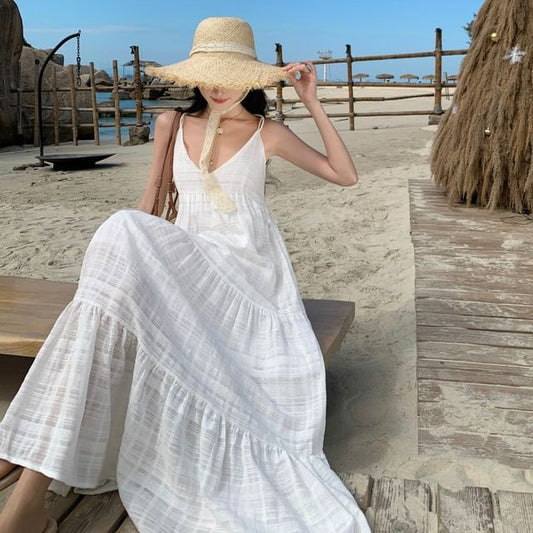 Maxi Plain V-Neck Dress A-Line Sleeveless