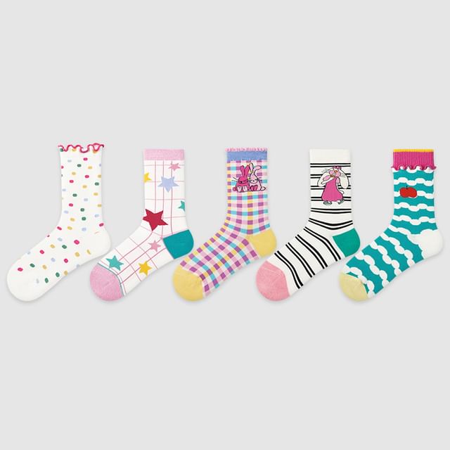 Set Of 5 Pairs: Pattern Crew Socks