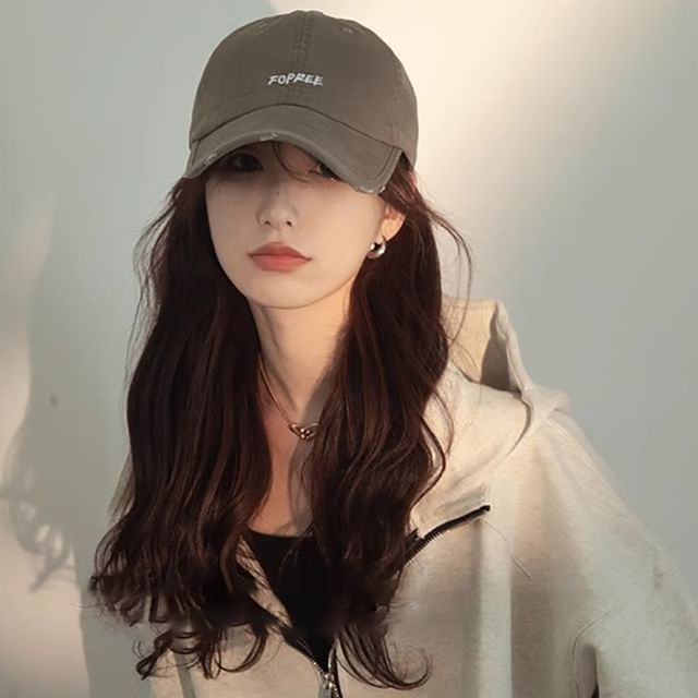 Embroidered Lettering Cap Baseball Distressed