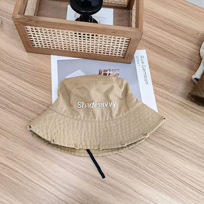 Lettering Embroidered Distressed Bucket Hat