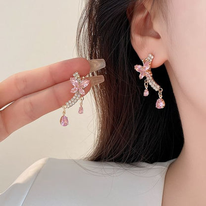 Rhinestone Butterfly Drop Earring