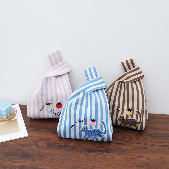 Jacquard Tote Knit Bag Cat
