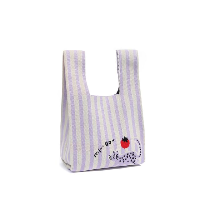 Jacquard Tote Knit Bag Cat