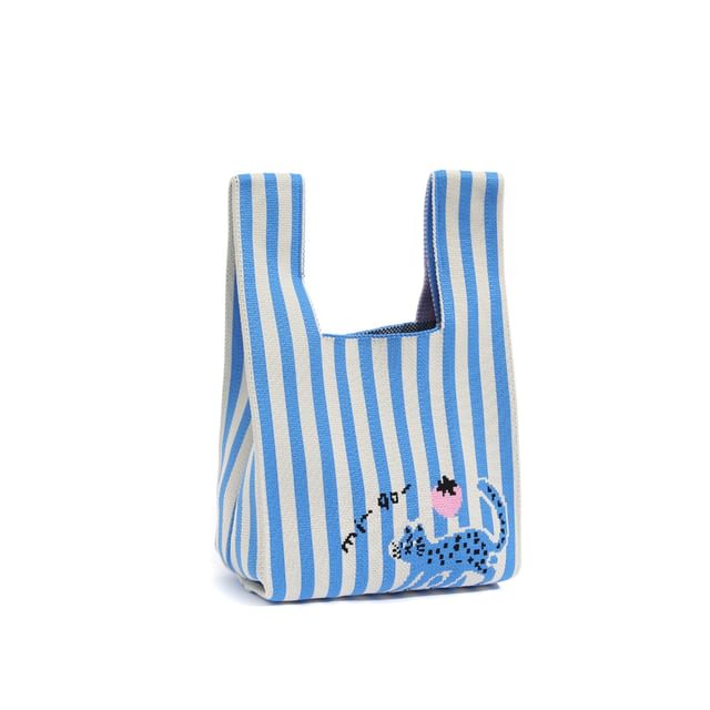 Jacquard Tote Knit Bag Cat
