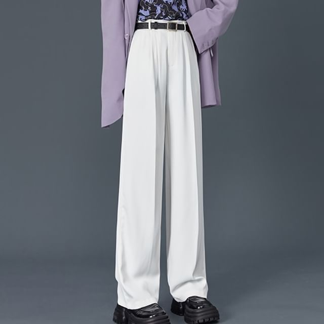 High Rise Wide Leg Drape Plain Dress Pants