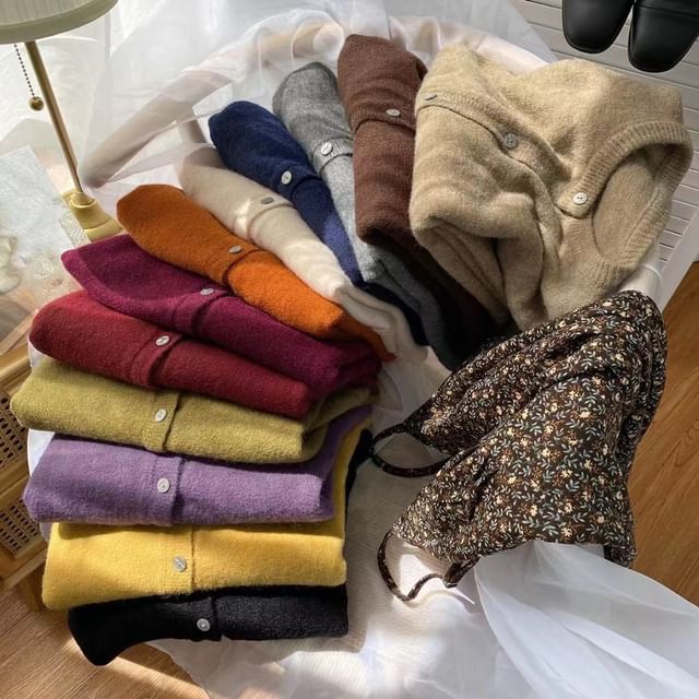 Button-Up Plain Cardigan