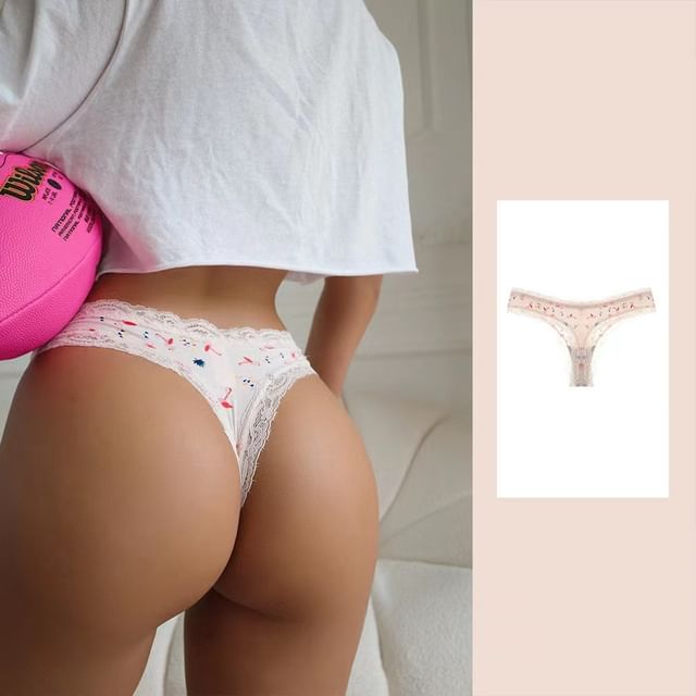 Print Thongs Set: Lace