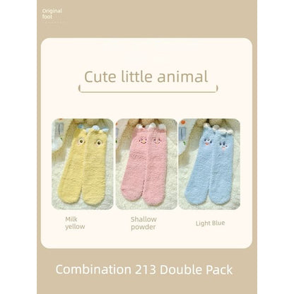 Cartoon Coral Fleece Short Socks / Set