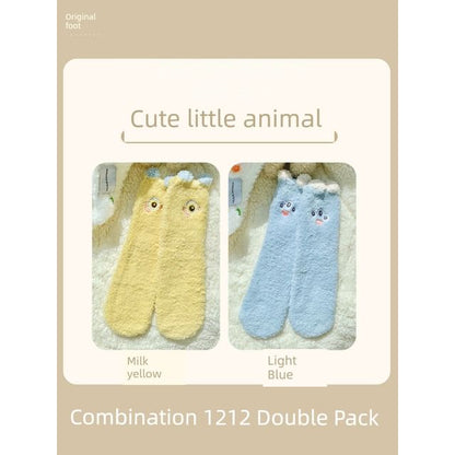 Cartoon Coral Fleece Short Socks / Set