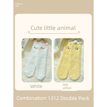 Cartoon Coral Fleece Short Socks / Set