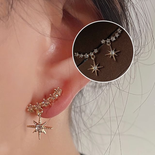Earring Alloy Drop Cuff Rhinestone Star
