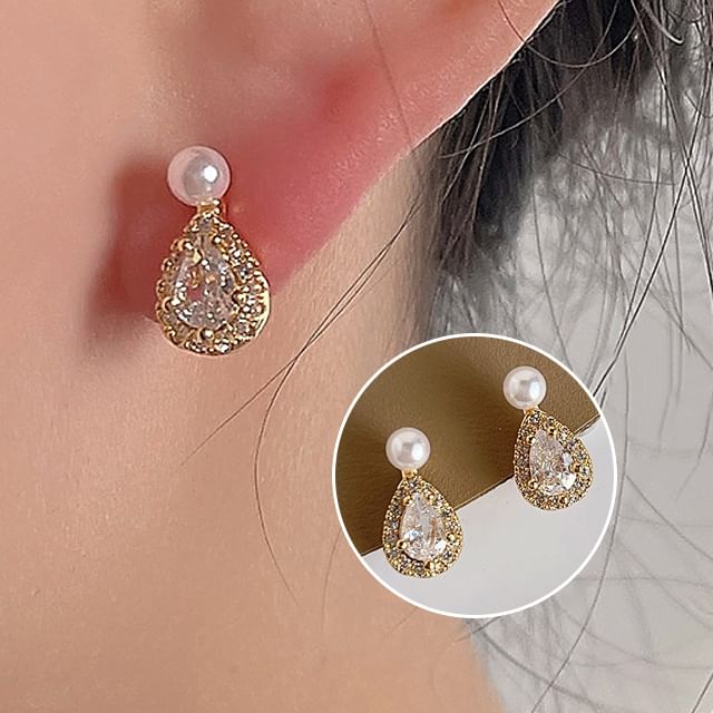 Ear Pearl Rhinestone Cuff Droplet Faux Alloy