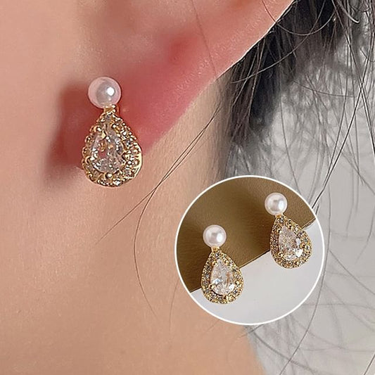 Ear Pearl Rhinestone Cuff Droplet Faux Alloy