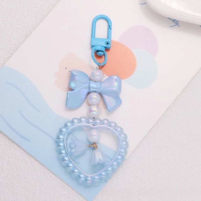 Bow Heart Faux Pearl Acrylic Bag Charm Keyring