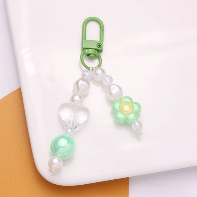 Floral Faux Pearl Bag Charm Keyring