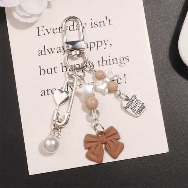 Bow Faux Pearl Acrylic Alloy Bag Charm Keyring (Various Designs)