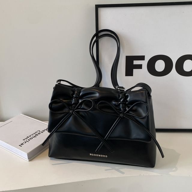 Leather Faux Ribbon Flap Crossbody Bag