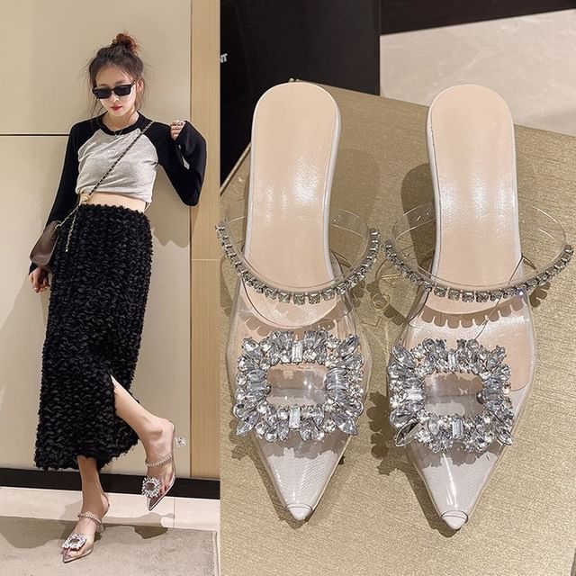 High Heel Buckled Rhinestone Sandals