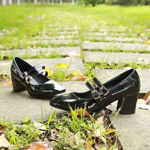 Double Jane Shoes Chunky Strap Mary Heel