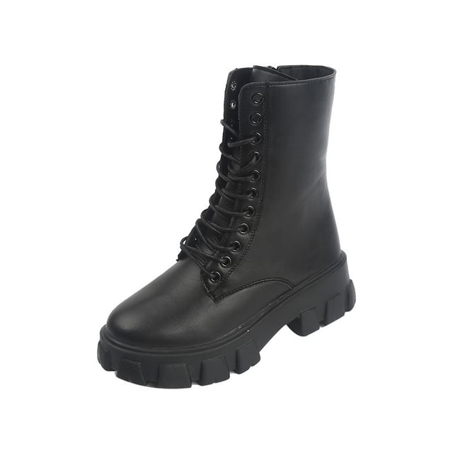 Boots Lace-Up Heel Short Platform Chunky