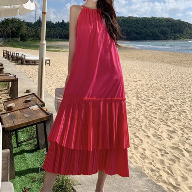 Dress Midi Tiered Sleeveless Plain