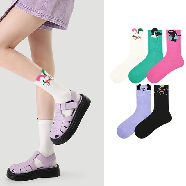 Set of 5 Pairs: Cartoon Print Socks