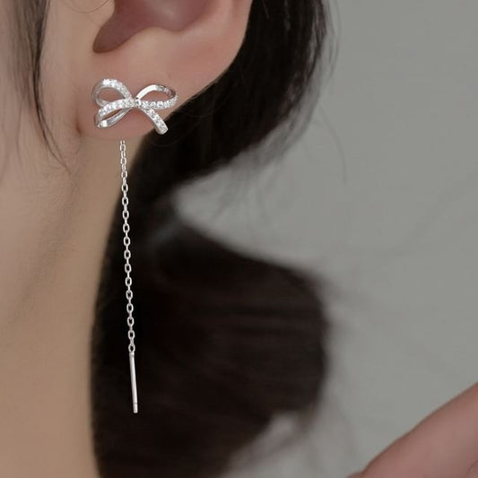 Bow Rhinestone Sterling Silver Threader Earring